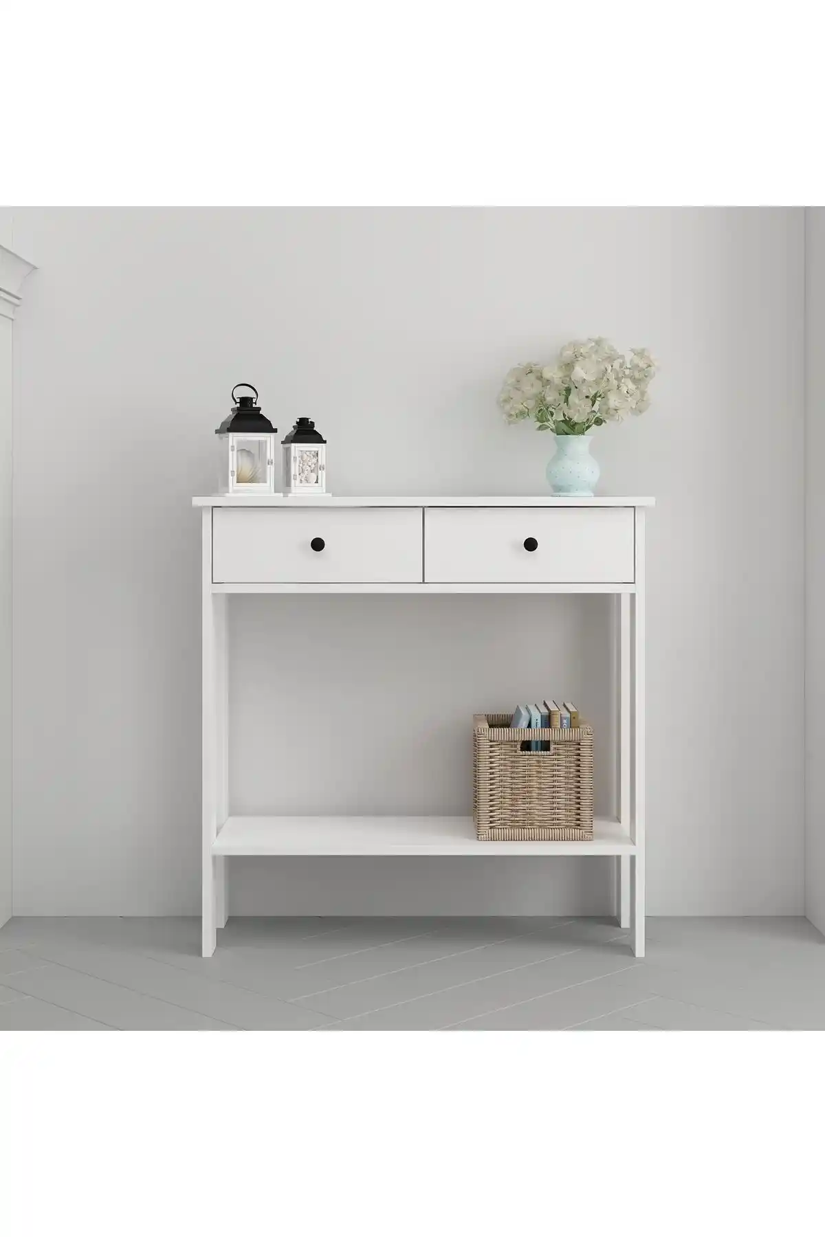 Home Luvia Mobilya Çift Çekmeceli Beyaz Dresuar Modern ve Kullanışlı Tasarım