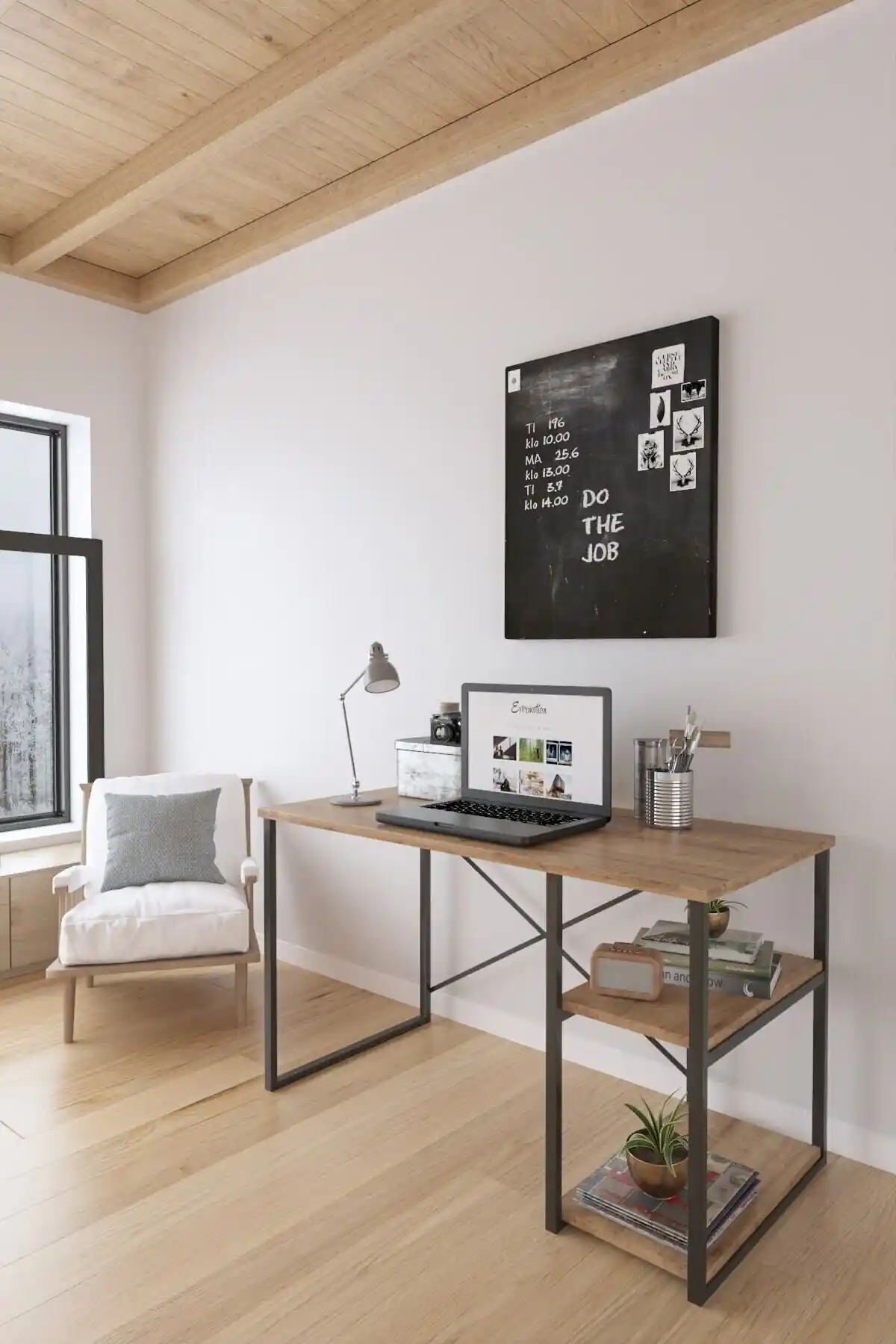 Kahverengi 2 Raflı Atlantik Çam Çalışma Masası Modern ve Fonksiyonel Tasarım