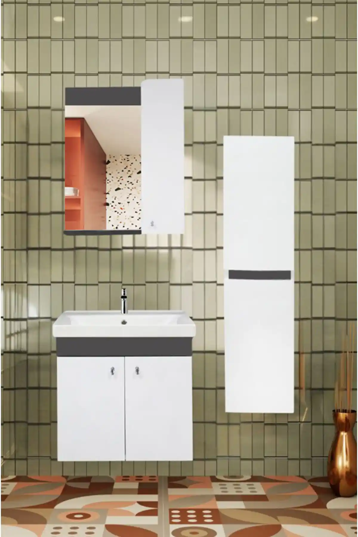 KAREN BANYO Yeni Bahar 60 cm Lavabolu Banyo Dolabı Seti Modern ve Kullanışlı Tasarım