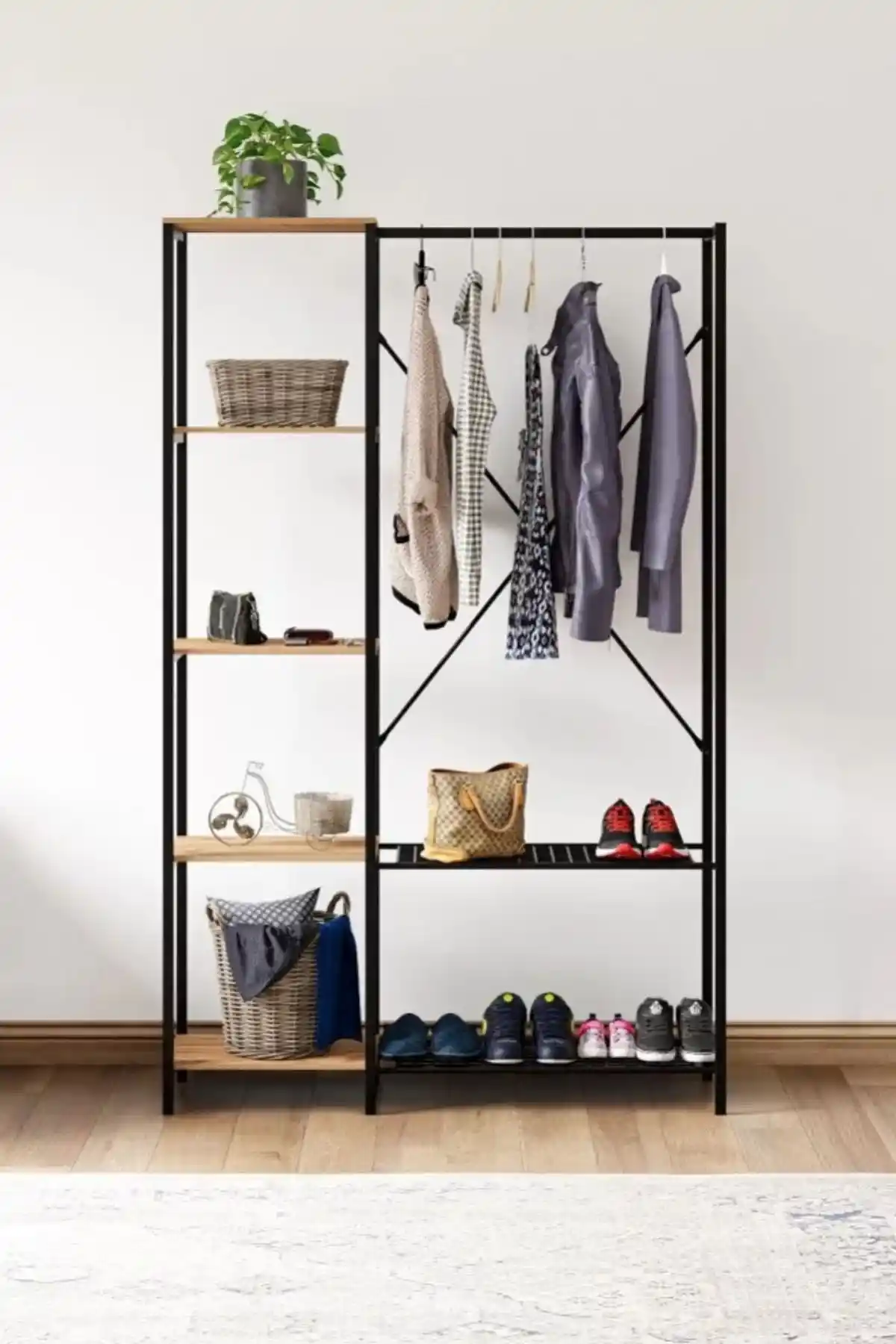 Kollektiv Home Metal Ayaklı MDF Raflı Askı Modern ve Şık Depolama Çözümü