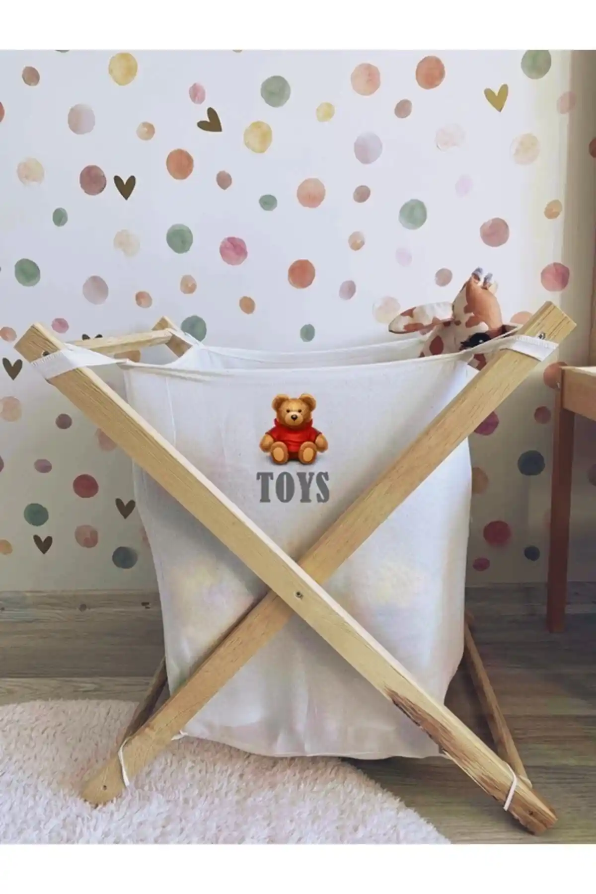 LİONSE Ahşap ve Kumaş Malzemeli Katlanabilir Oyuncak Sepeti - Modern ve İşlevsel Tasarım