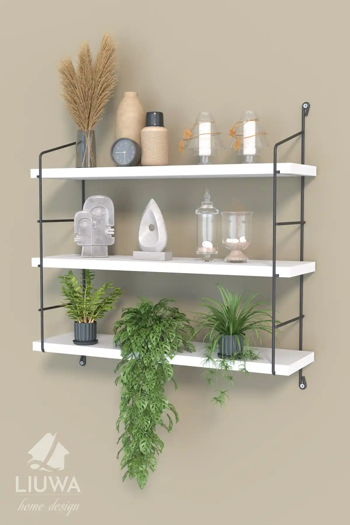 LIUWA Lüx 3 Katlı Beyaz Duvar Rafı Modern ve Şık İç Mekan Dekorasyonu İçin