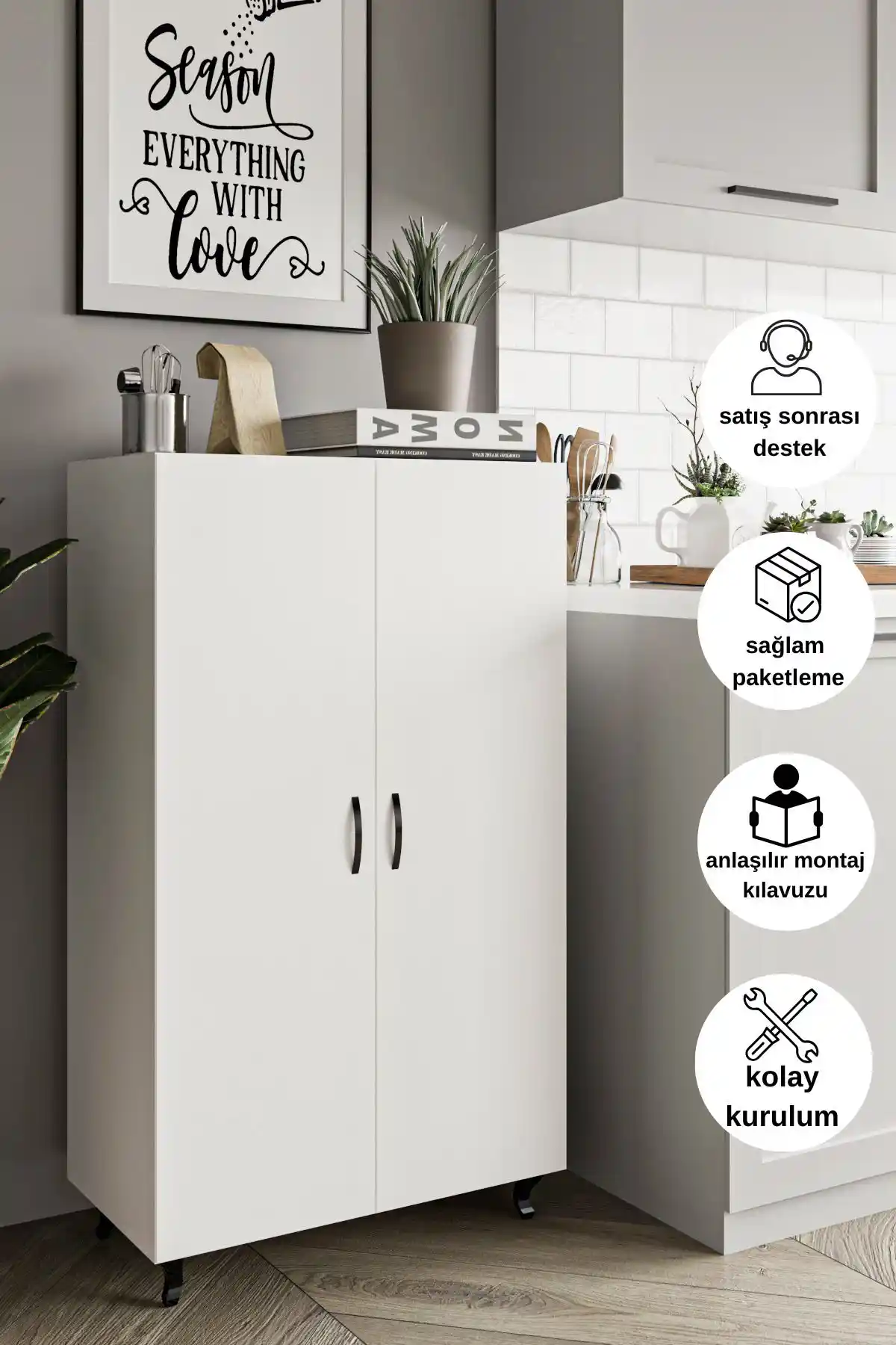 LİYANO 3 Raflı 4 Bölmeli Dolap Modern ve Çok Amaçlı Depolama Çözümü