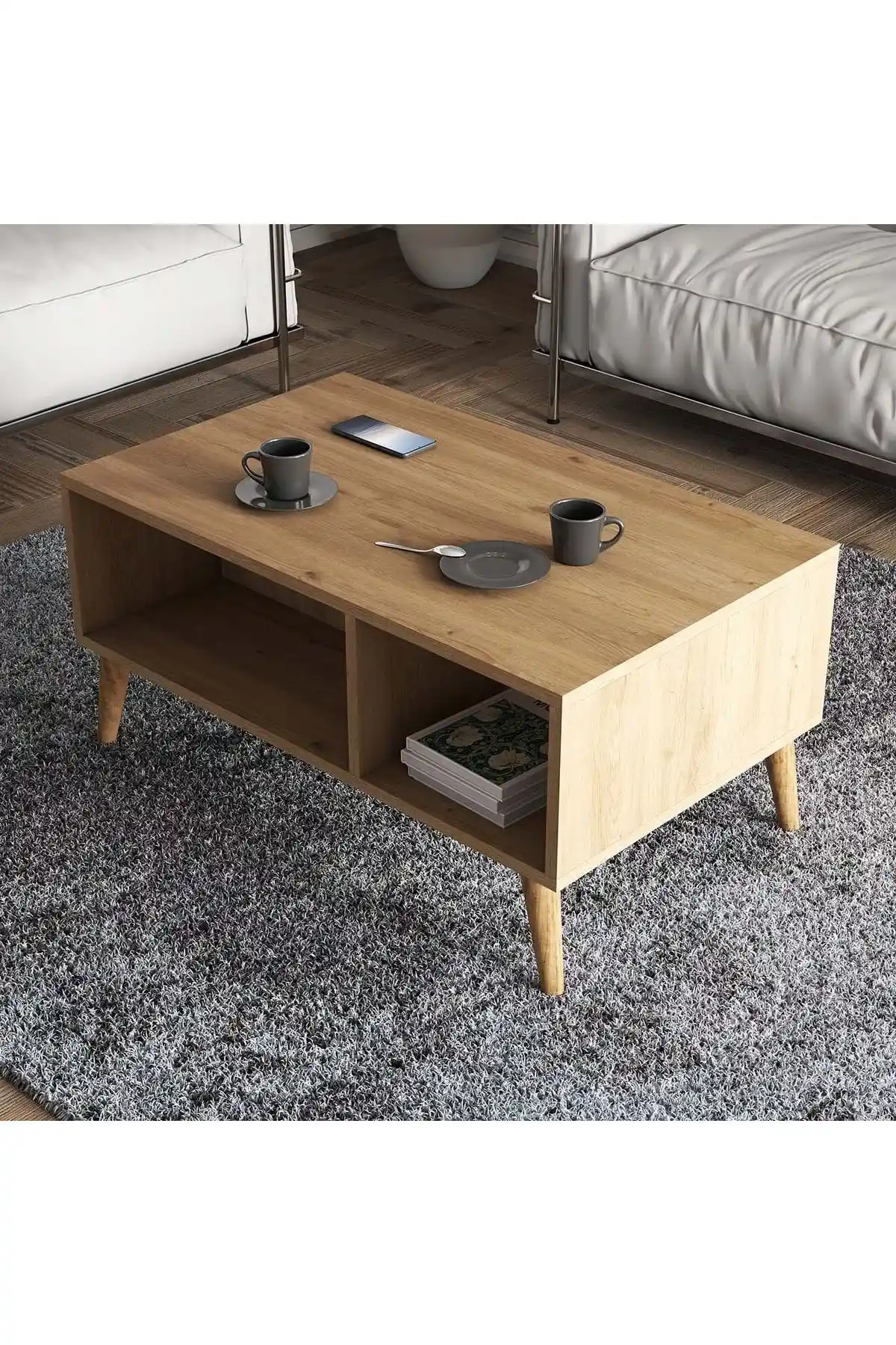 Mezza 2076 Exxen Ahşap Ayaklı Orta Sehpa - Modern ve Retro Tarzın Şık Buluşması (75-90 karakter)