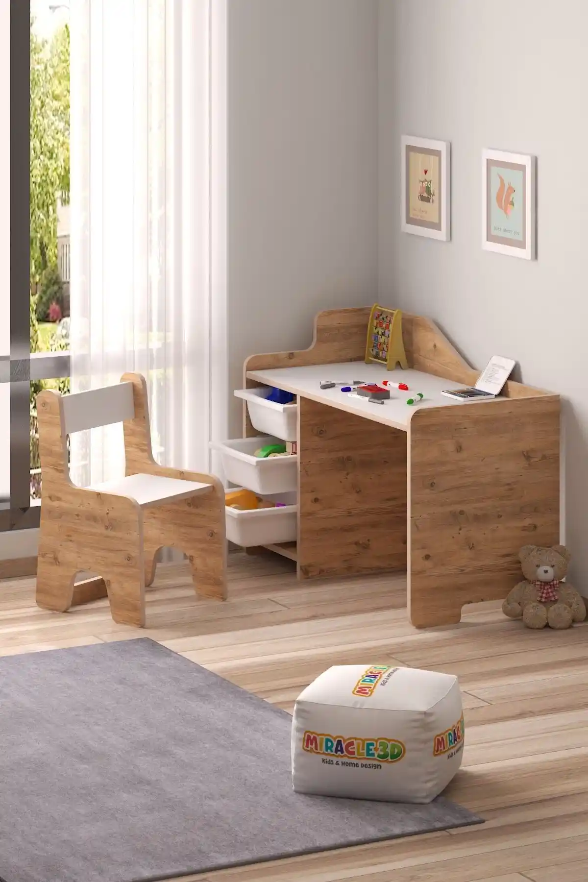Miracle 3D Çocuk Çalışma Masası Güvenli ve Şık Tasarımıyla Çocuk Odalarına Uygun