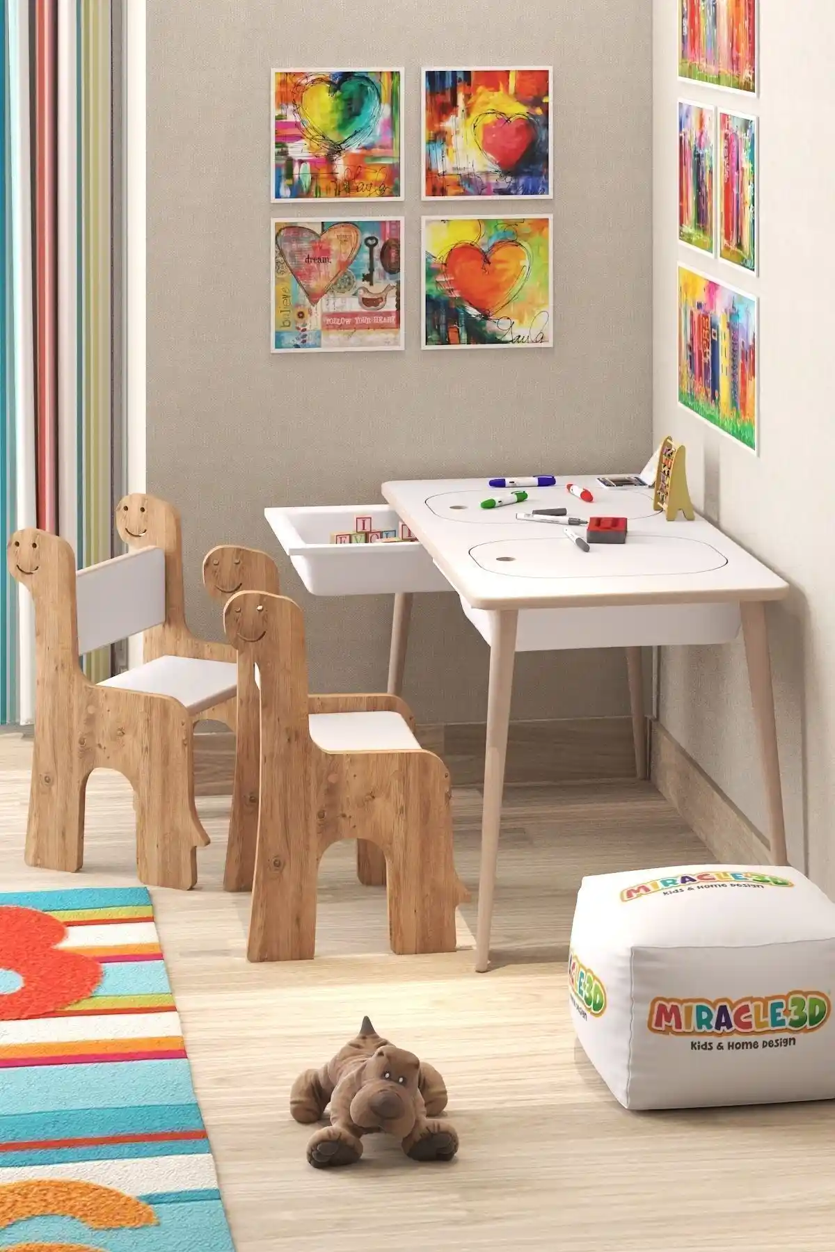 Miracle 3D Çocuk Oyun ve Çalışma Masası Güvenli ve Dayanıklı Tasarım