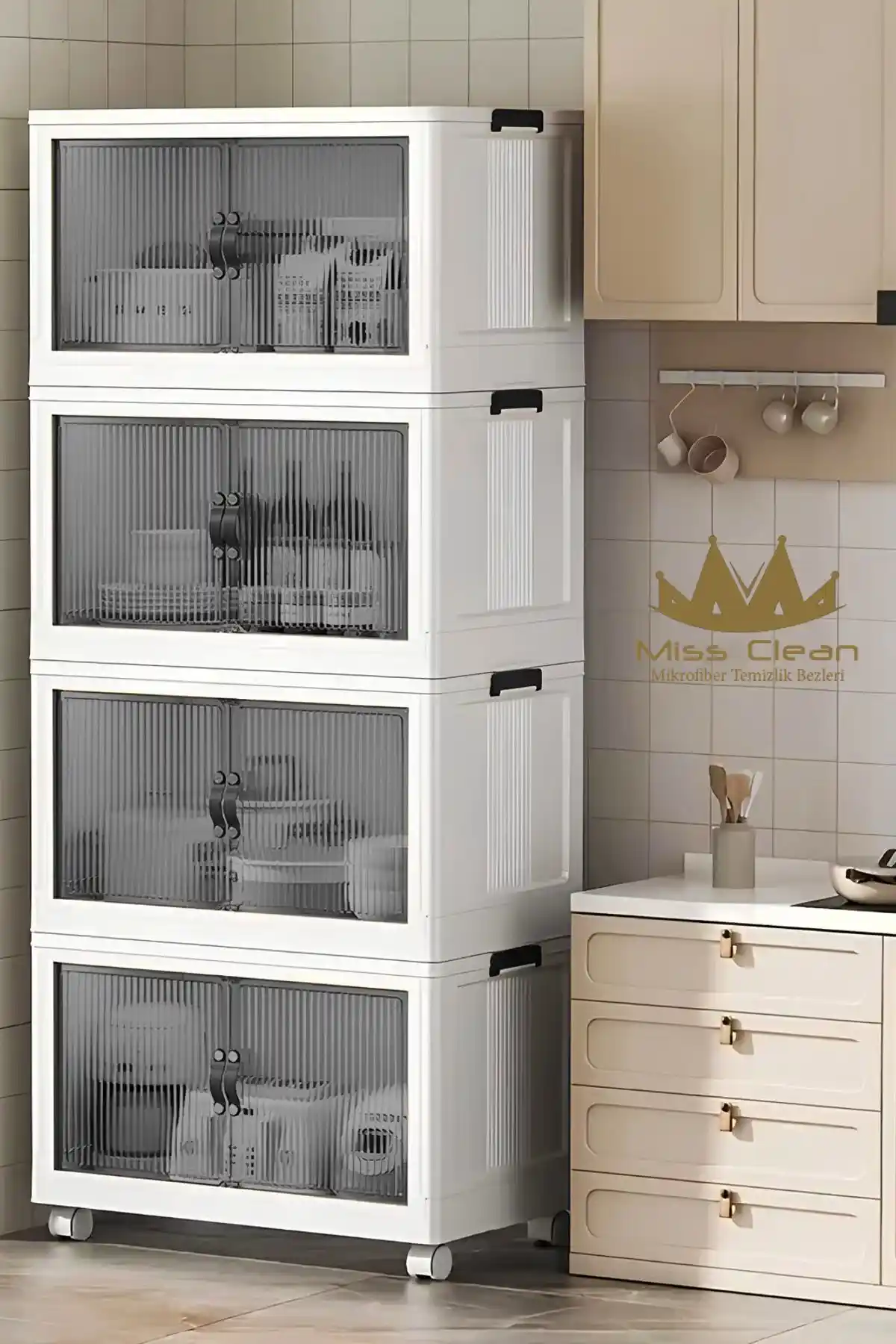 MissClean 4 Lü Özel Beyaz Çok Amaçlı Kapaklı Portatif Organizer Dolap Seti