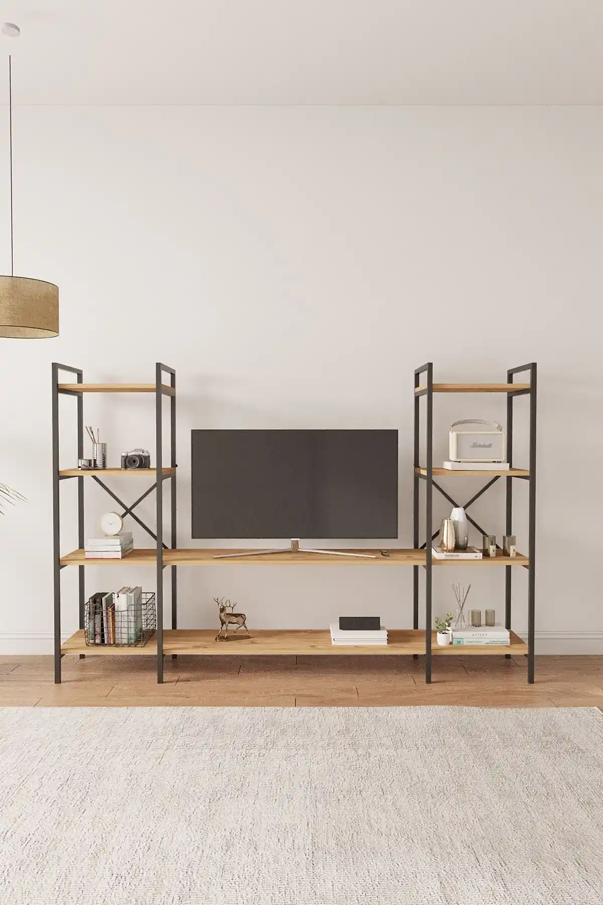 Mobitopya Nilamu Atlantik Çam Modern ve Dayanıklı TV Ünitesi 200 cm genişliğinde