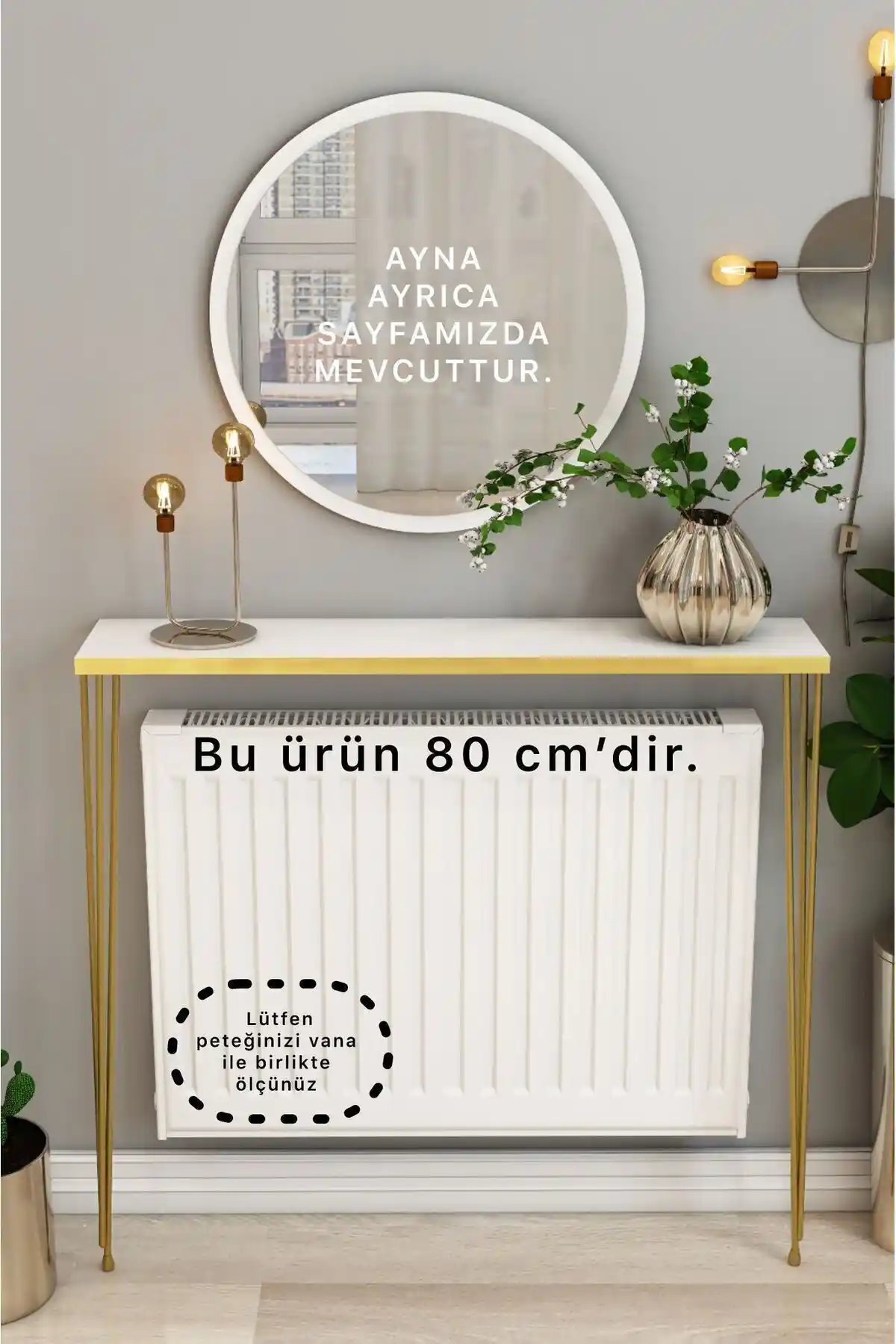 Modern 80 cm Gold Renkli Dresuar Beyaz Petek Üstü Raf ile Şık Dekorasyon Sağlar