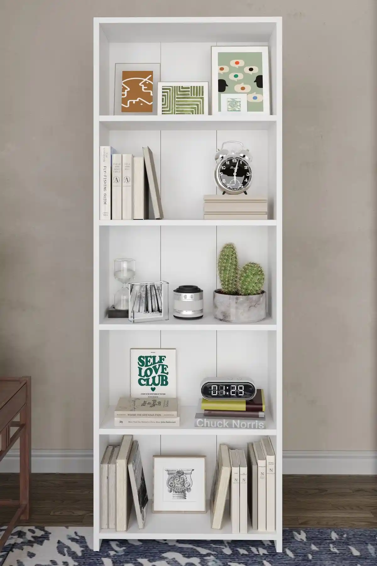 Modern ve Dayanıklı 5 Raflı Beyaz Kitaplık Ev ve Ofis İçin Uygun Dekoratif Çözüm