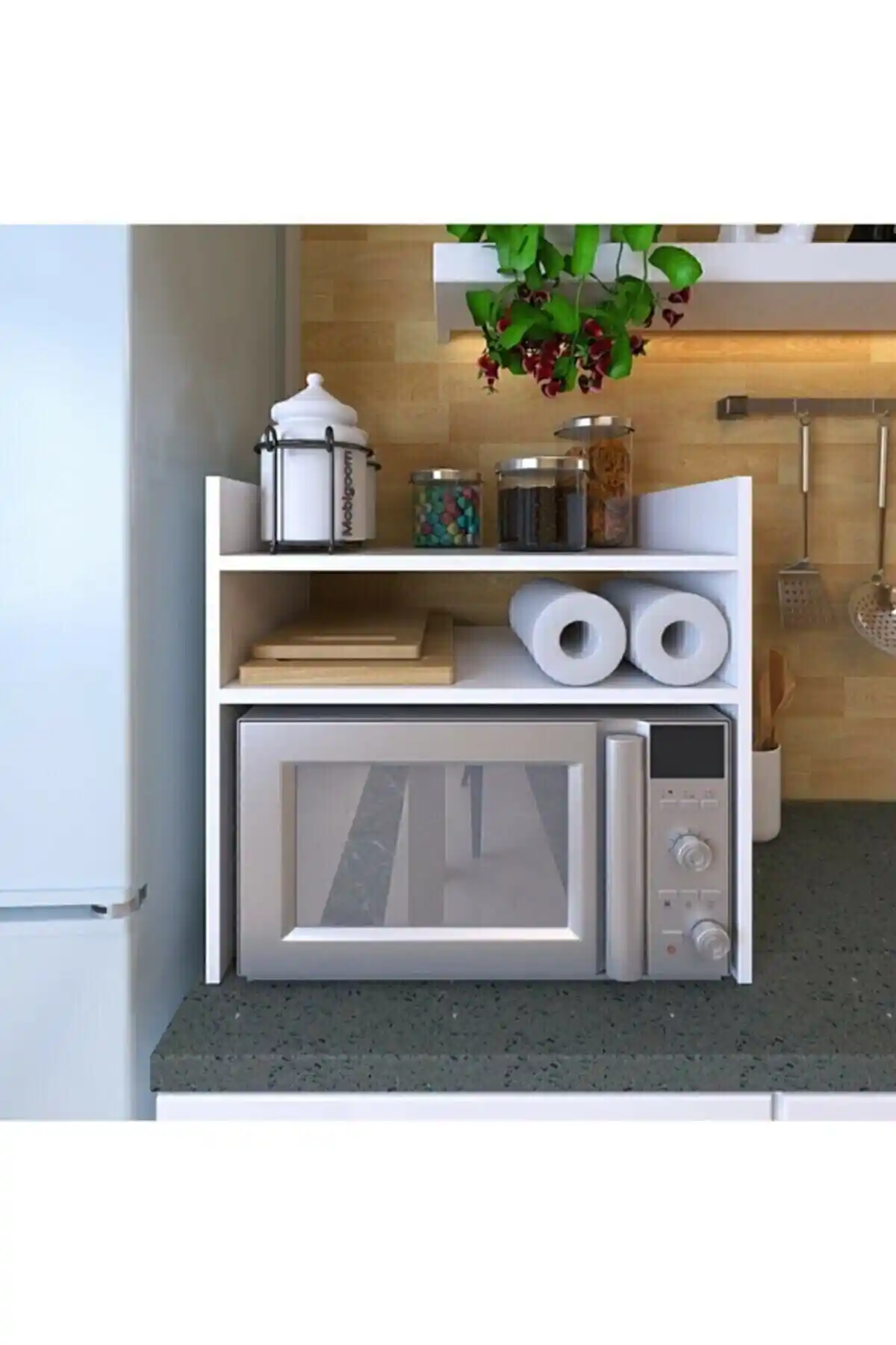 Modern ve İşlevsel Genel Markalar Tezgah Üstü Fırın Mikrodalga Mutfak Rafı 54 cm genişlikte