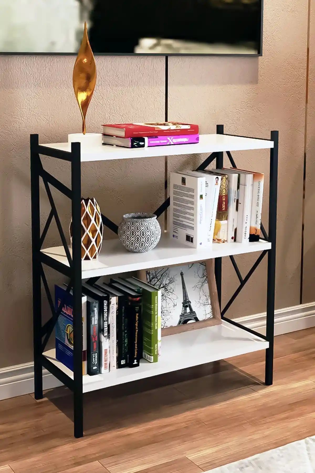 Morpanya Rosec Metal Kitaplık: Modern ve Şık Depolama Çözümü 3 Raflı Tasarım