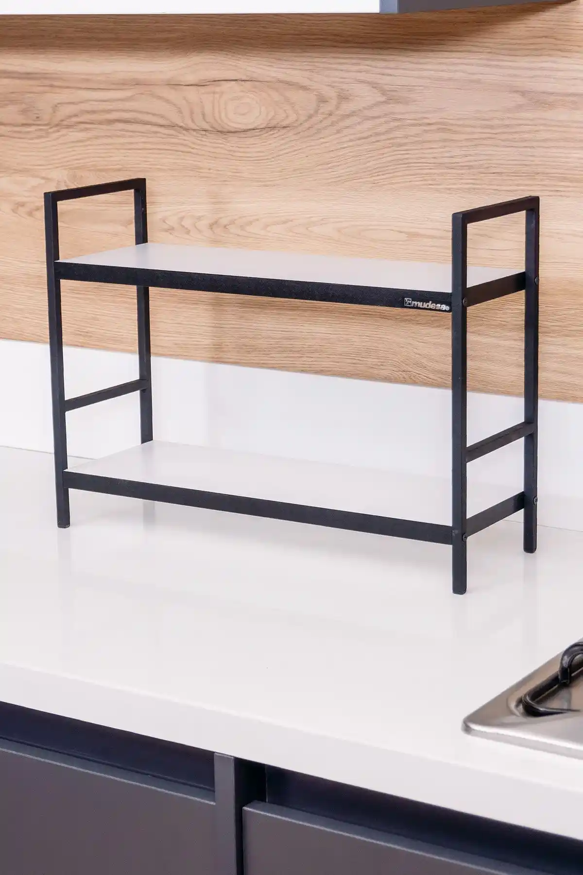 Mudesa Metal Ahşap Tezgah Üstü Raf ile Şık ve İşlevsel Depolama Çözümü