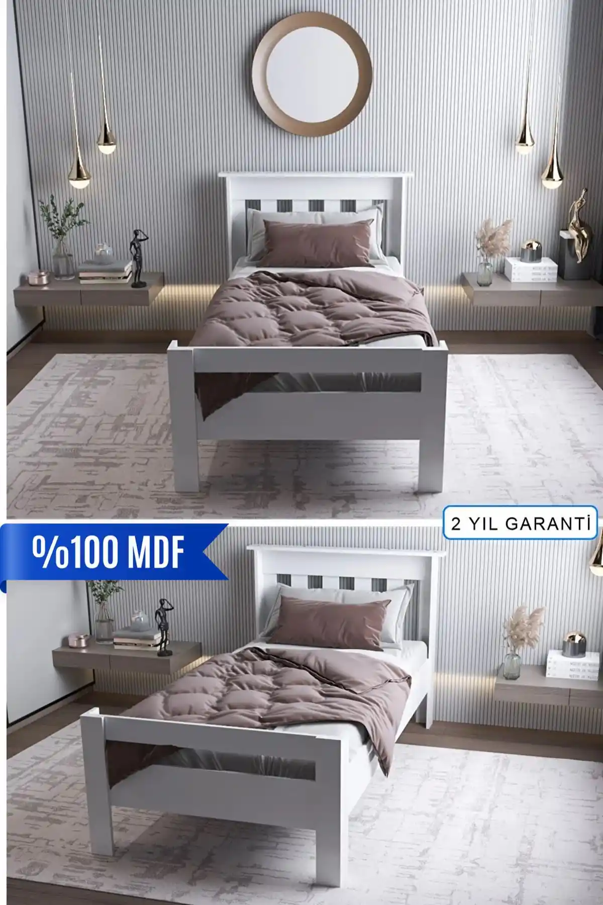 Ninnimo 100x200 Yatak Uyumlu Beyaz MDF Karyola - Modern ve Dayanıklı Tek Kişilik Tasarım