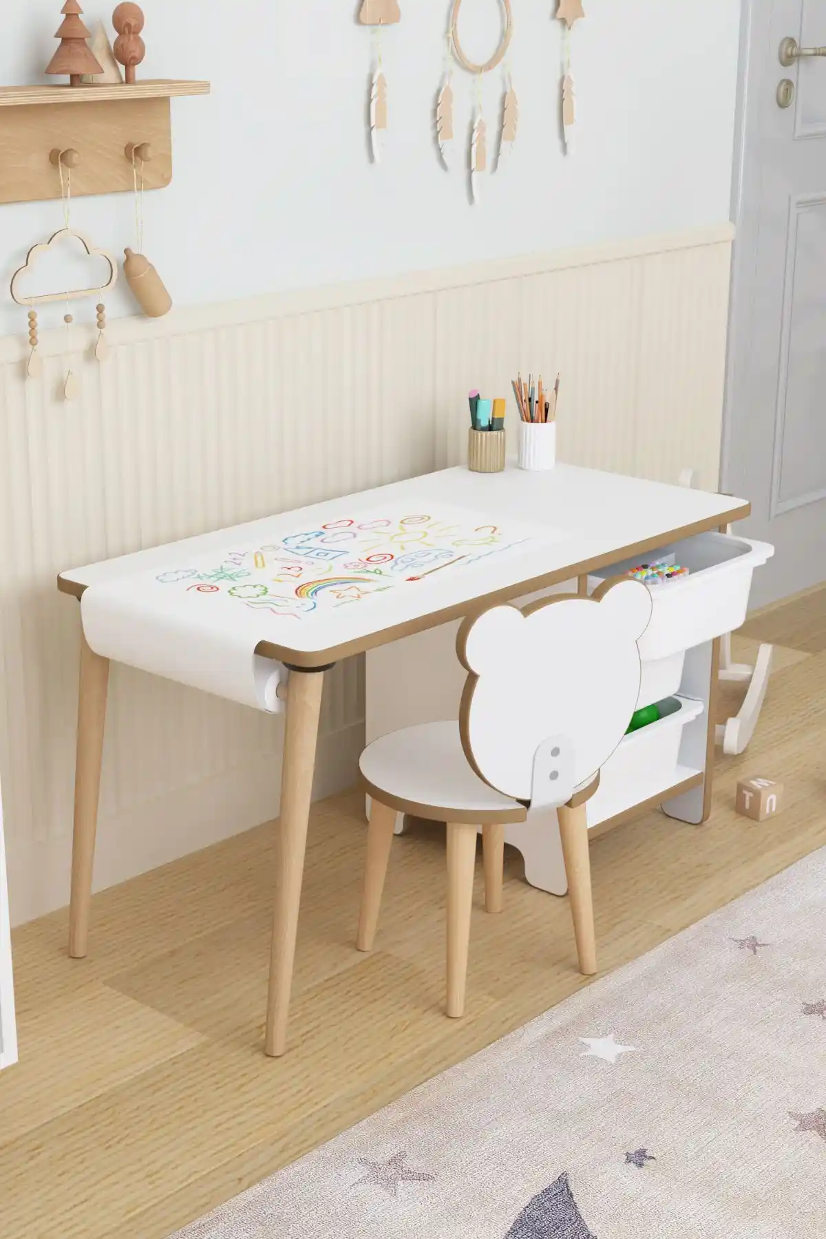 OBİ Atölye Çocuk Aktivite Masası ve Panda Sandalye Seti Güvenli ve Estetik Tasarım