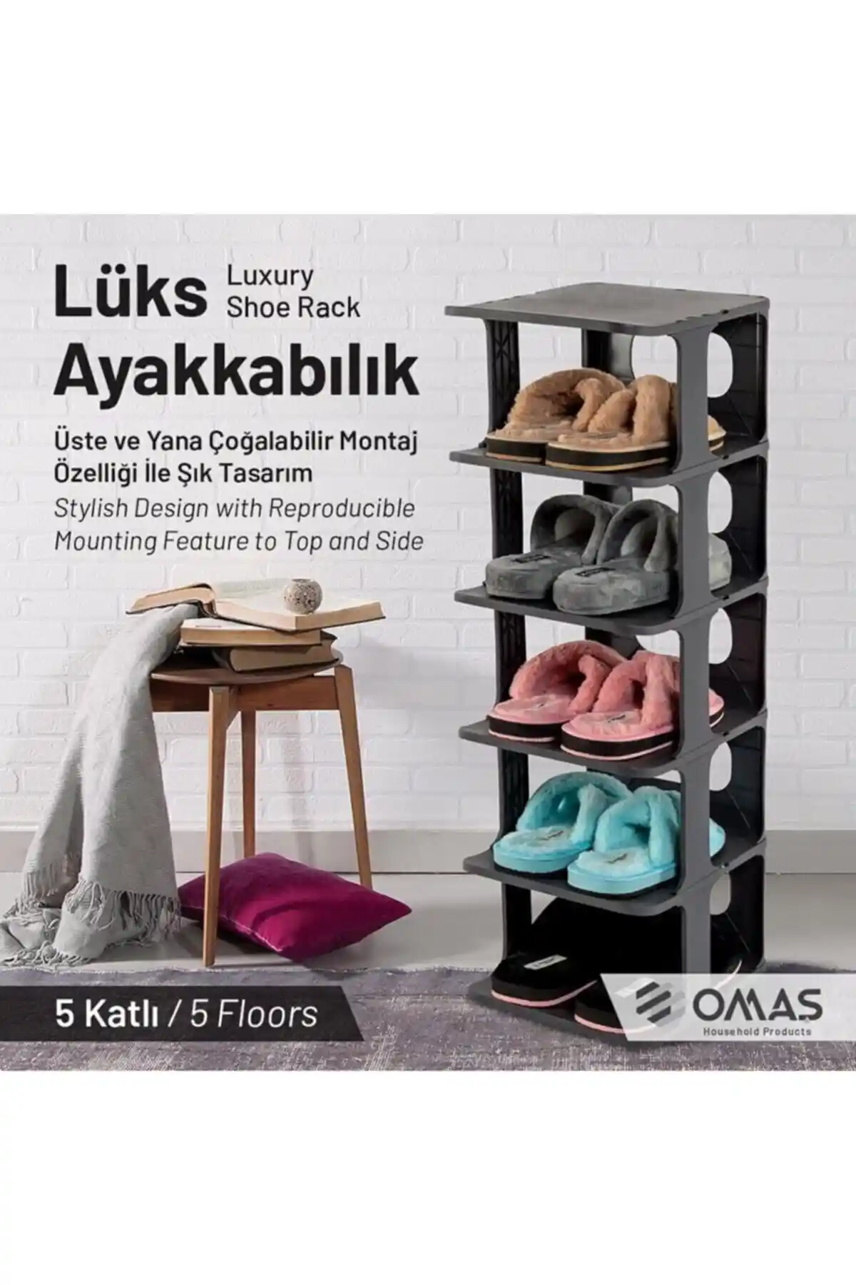 Omaş 5 Katlı Ayakkabılık Modern ve Fonksiyonel Tasarım ile Ev Dekorasyonunu Tamamlar
