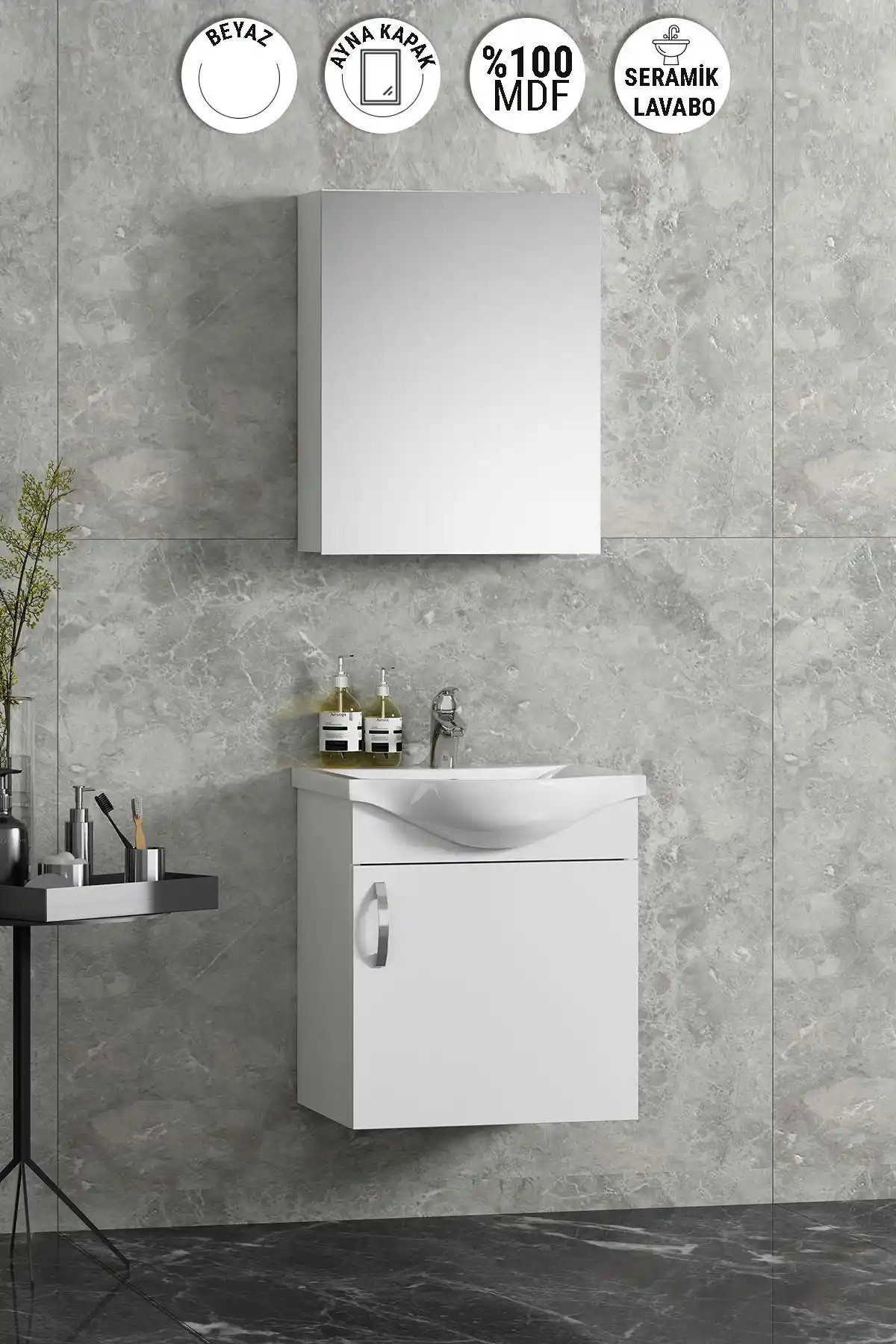 Özceden Yılz 45 cm Beyaz MDF Seramik Lavabolu Asma Banyo Dolabı Takımı İnceleme ve Özellikleri