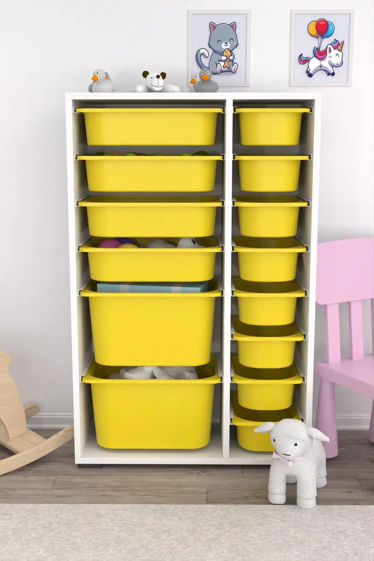 Pratico 14 Sepetli Çok Amaçlı Oyuncak Dolabı - Dayanıklı ve Şık Depolama Çözümü