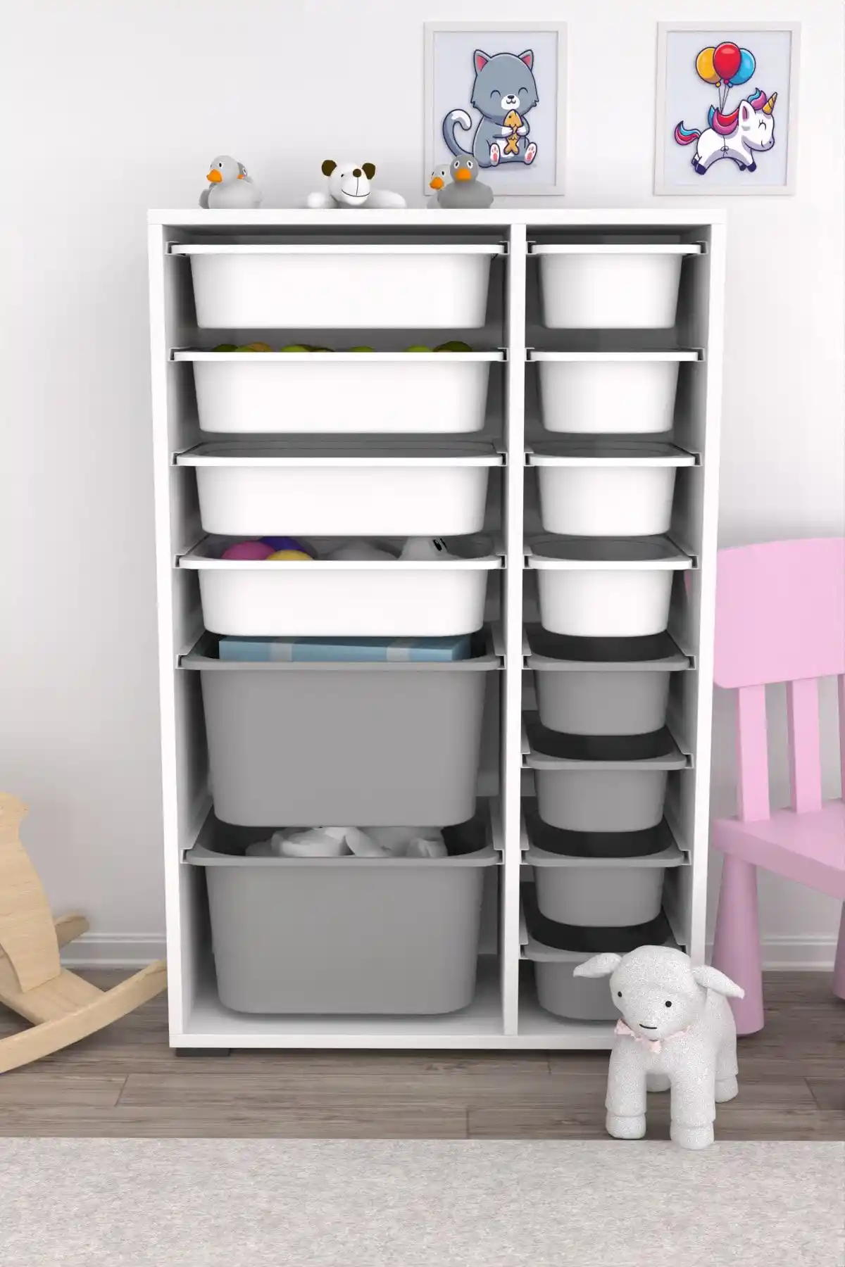 Pratico 14 Sepetli Çok Amaçlı Oyuncak Dolabı Modern ve Çok Yönlü Depolama Çözümü