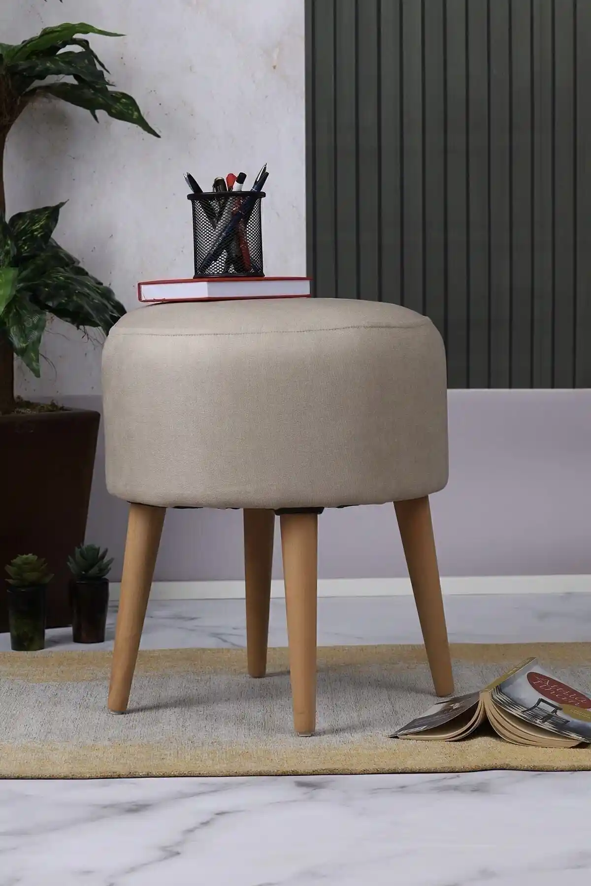 PufyHome 4 Ayaklı Bej Renkli Retro Çok Amaçlı Puf Koltuk ve Oturma Ünitesi