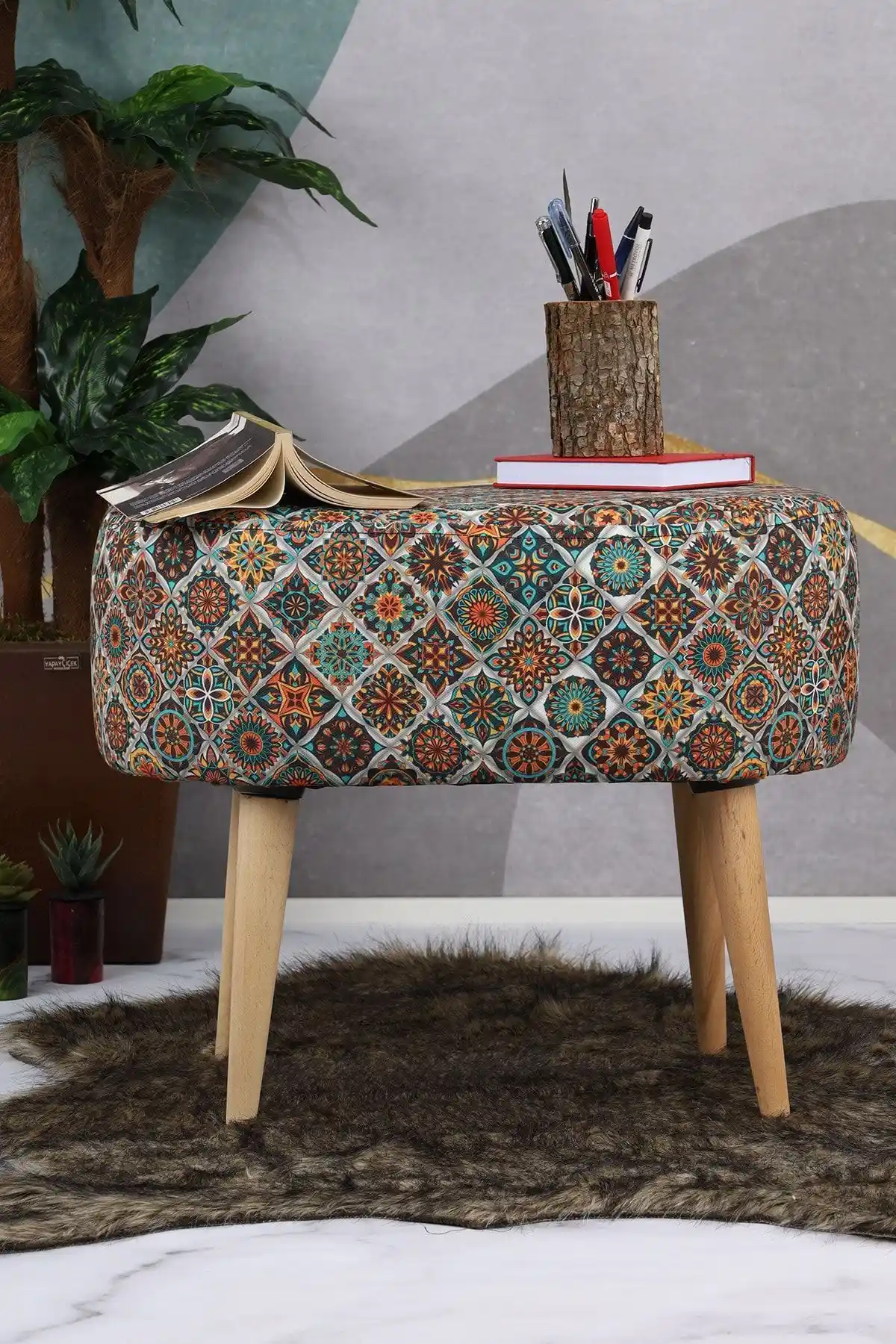 PufyHome Defne Mangala Çok Amaçlı Gürgen Ayaklı Puf Koltuk Modern ve Dayanıklı Tasarım