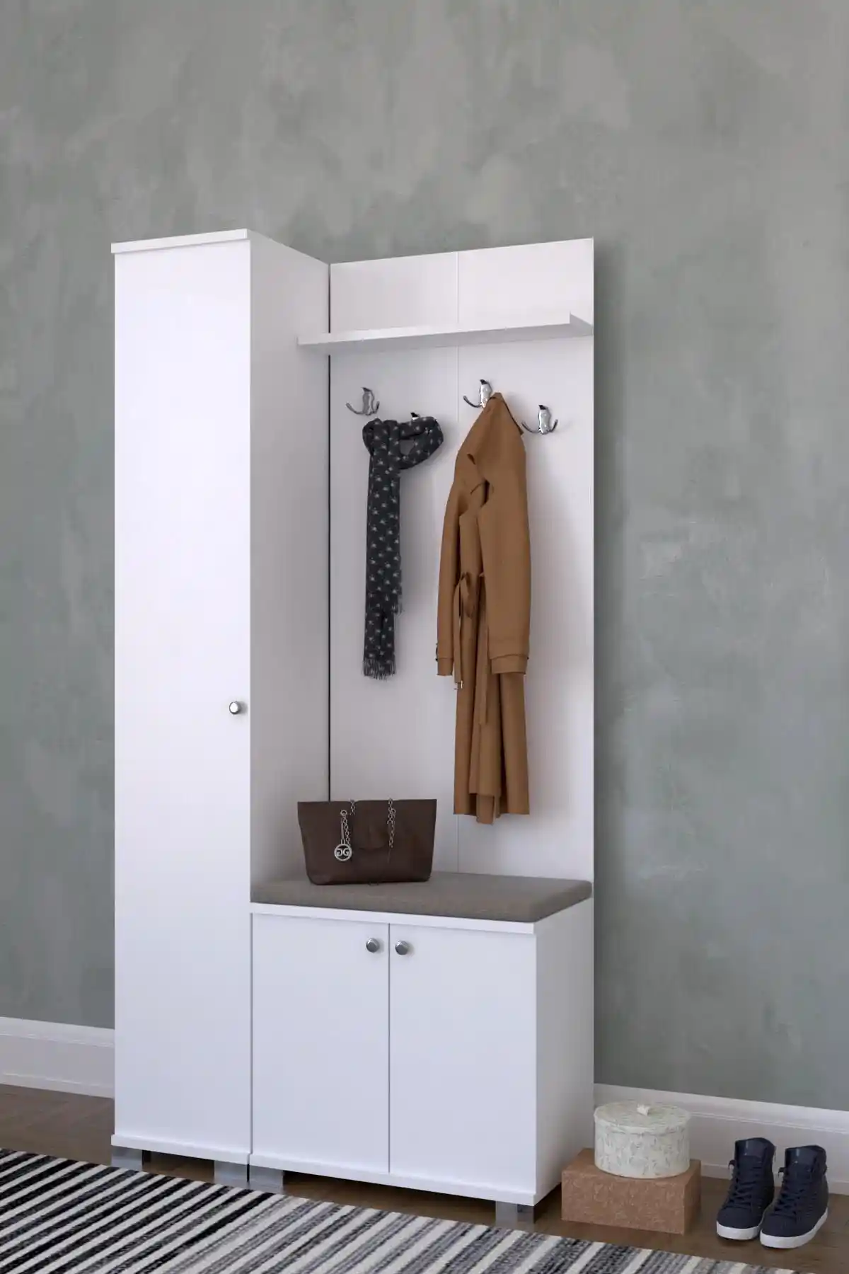 Remaks Şirince Beyaz Kapaklı Vestiyer ve Ayakkabılık Modern Depolama Çözümü