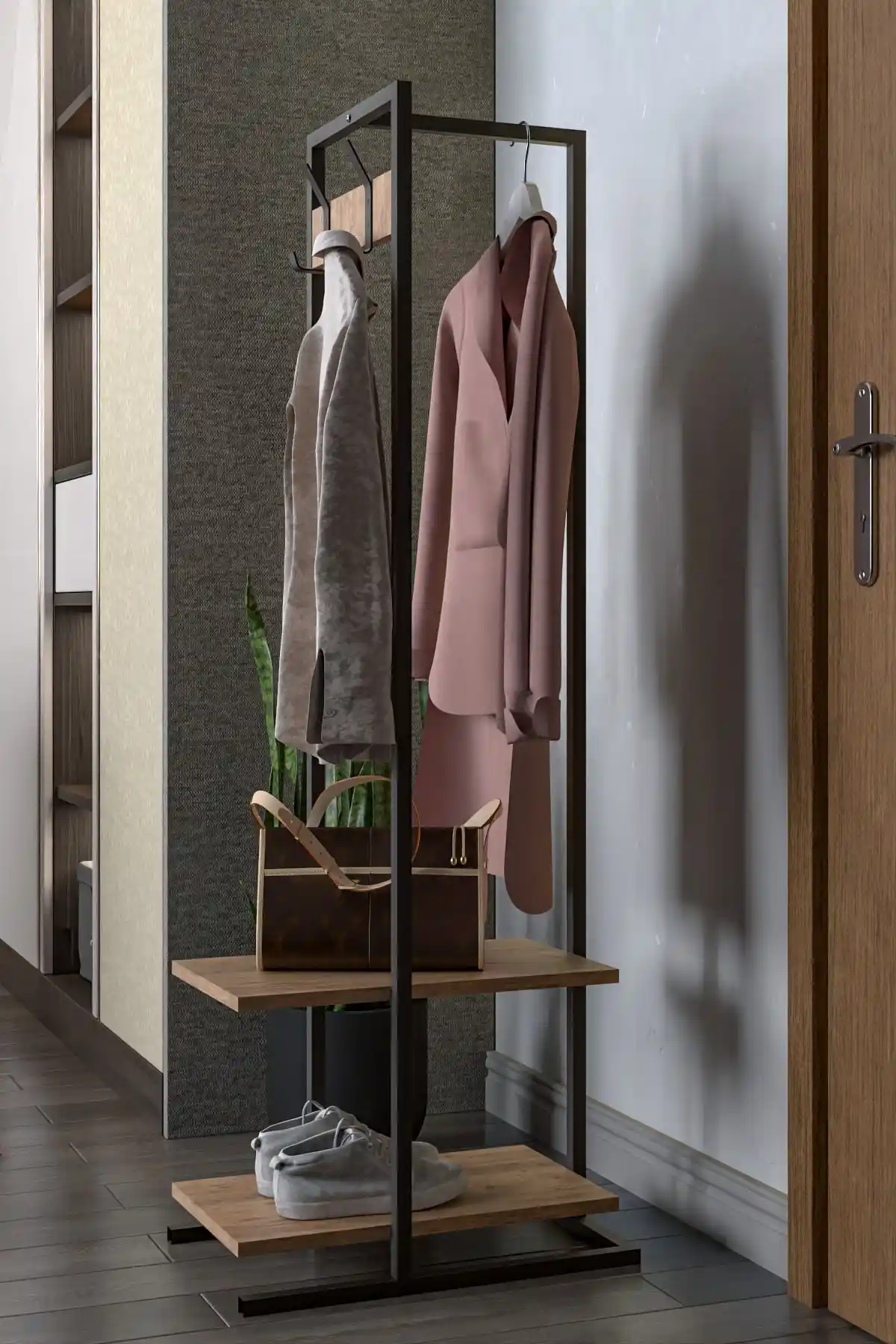 Retodesign Raflı Elbise Askısı Modern ve Dayanıklı Dar Alanlar İçin Pratik Depolama Çözümü