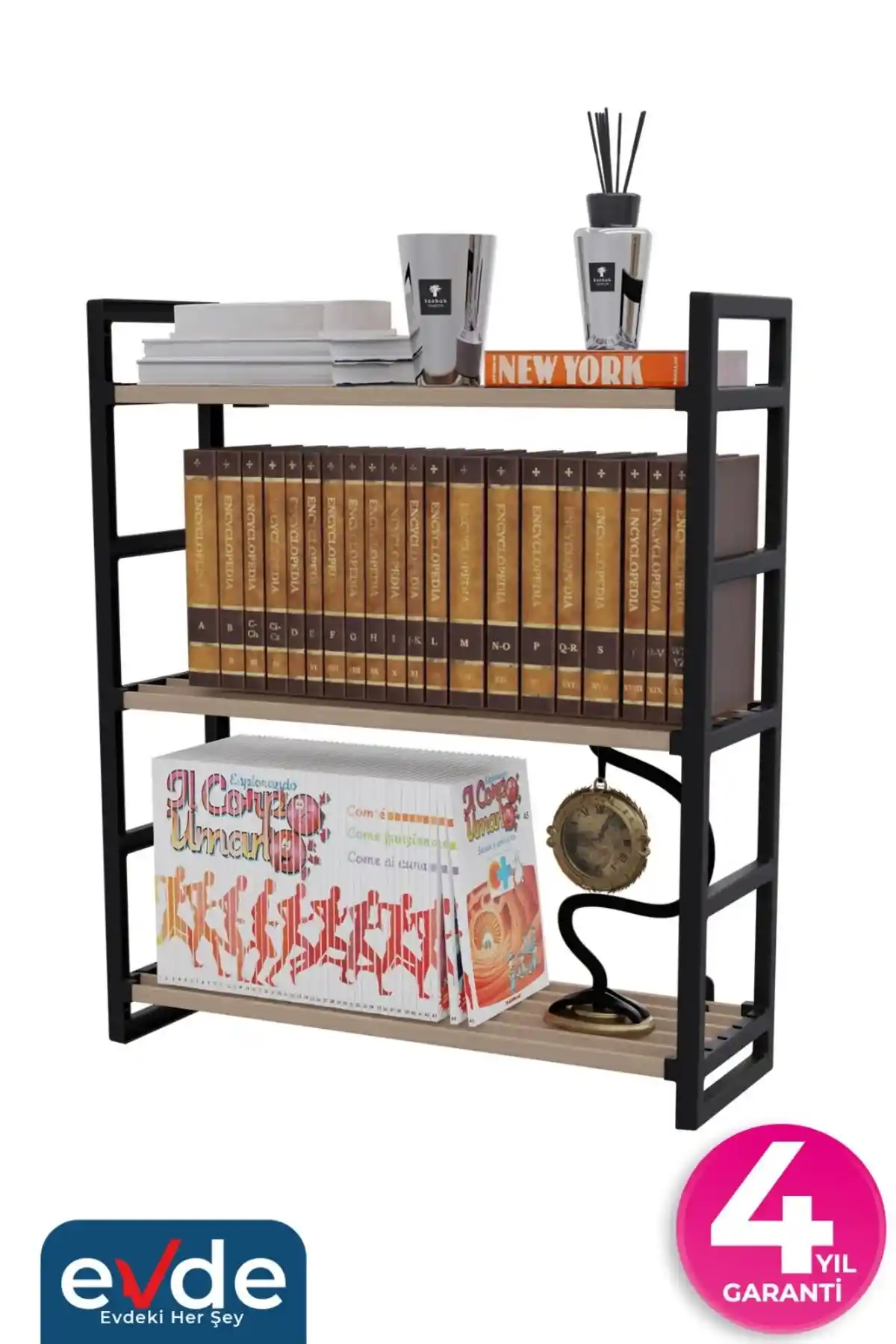 Stickwood 3 Katlı Siyah Kitaplık ve Ayakkabılık Modern ve Dayanıklı Tasarım