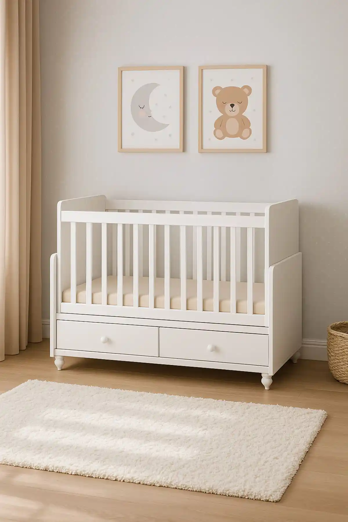 Temosan Mobilya Anne Yanı Çekmeceli Sallanır Bebek Beşiği Güvenli ve Modern Tasarım