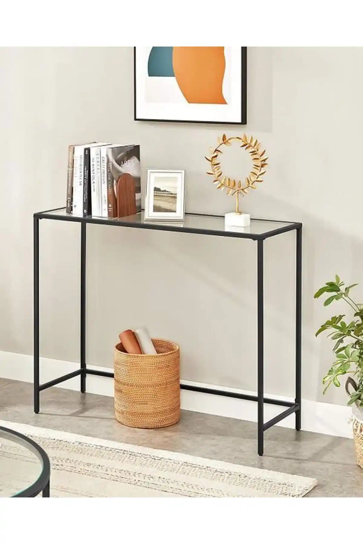 Tino Furniture Greenwich Siyah Metal Cam Raflı Dresuar Konsol Modern ve Şık Tasarım