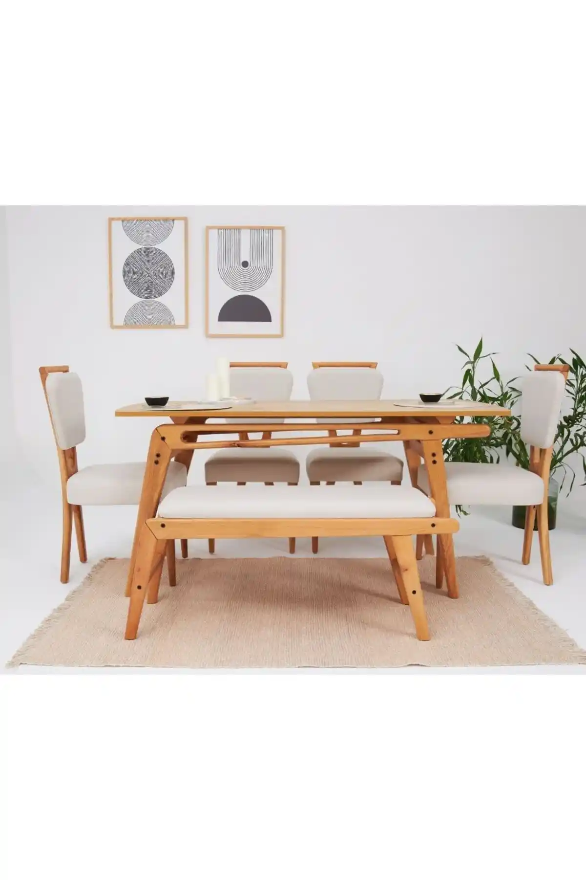 VOWTURKEY Palace İsveç Gürgen Ahşap Masa Takımı Modern ve Şık Tasarım