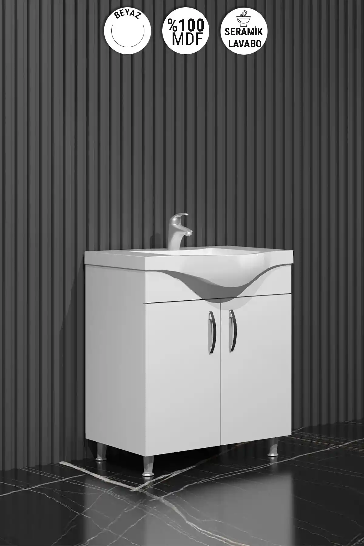 Yılz 55 cm Beyaz MDF Seramik Lavabolu Ayaklı Banyo Alt Dolabı Özellikleri ve Kullanım Avantajları