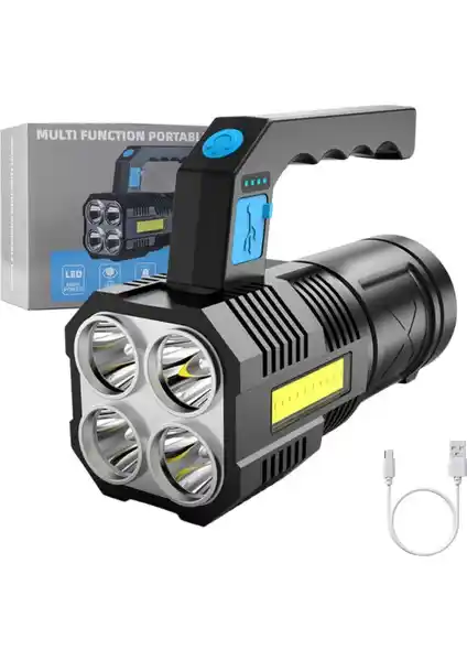Dekohop Şarjlı Ultra Parlak 4 LED ve Yan Cob LED El Feneri Güvenilir ve Çok Yönlü Aydınlatma Çözümü
