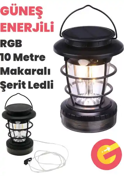 Güneş Enerjili Hareket Sensörlü RGB LED Kamp Lambası ve Çok Renkli Şerit Işık