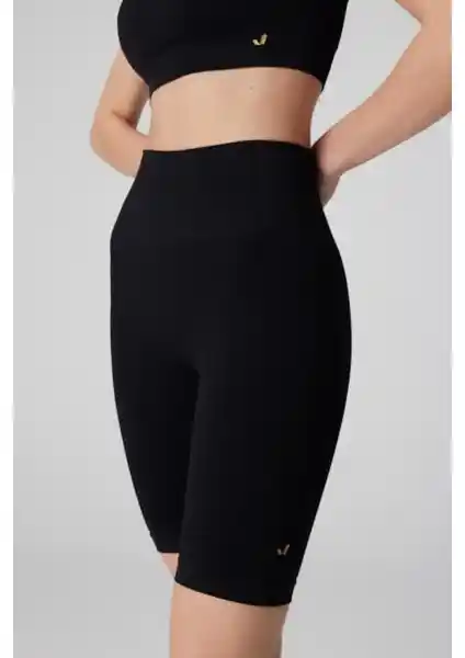 Jerf Holly Petek Desenli Yüksek Bel Siyah Biker Tayt Şıklık ve Fonksiyonellik Sunar