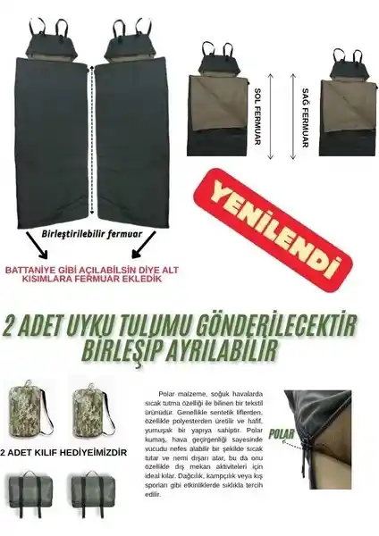 Med Online Çift Kişilik Haki Uyku Tulumu - Dayanıklı ve Konforlu Doğa Maceraları