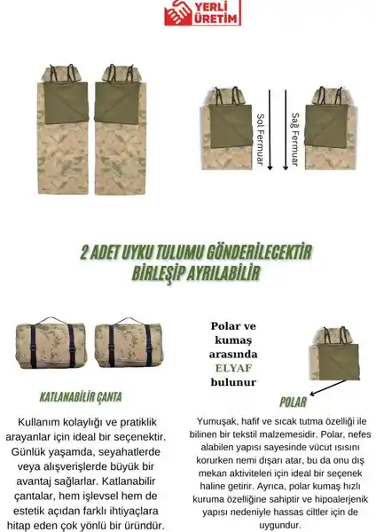Med Online Çift Kişilik Kamuflaj Uyku Tulumu - -25°C'ye Kadar Koruma ve Çok Yönlü Kullanım