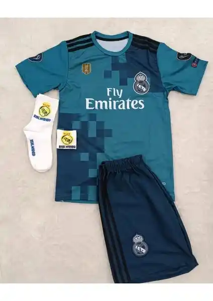 Real Madrid 2018 Cristiano Ronaldo Turkuaz Röveşata Çocuk Forması 4'lü Setleri
