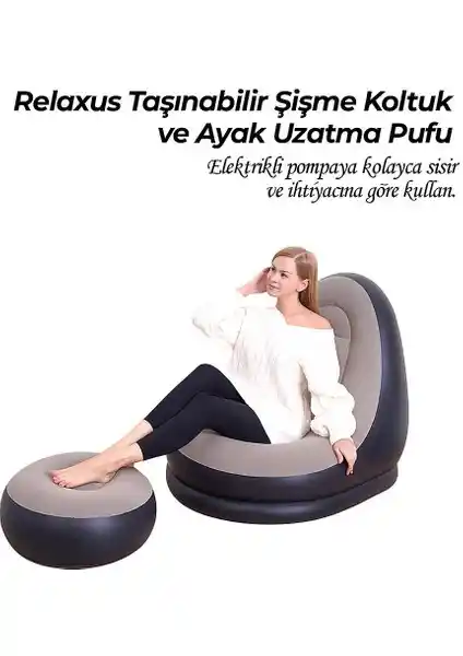 Relaxus Şişme Koltuk ve Ayak Uzatma Pufu: Çok Yönlü, Pratik ve Konforlu Oturma Çözümü
