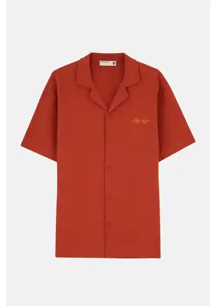 WWF Market Çiçek Müslin Gömlek Kiremit Renk Unisex Yazlık Şık ve Rahat Tasarım