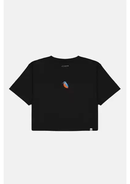 WWF Market Yalıçapkını Tasarımlı Hafif Pamuklu Crop Tişört Siyah Kadın ve Erkek Modası