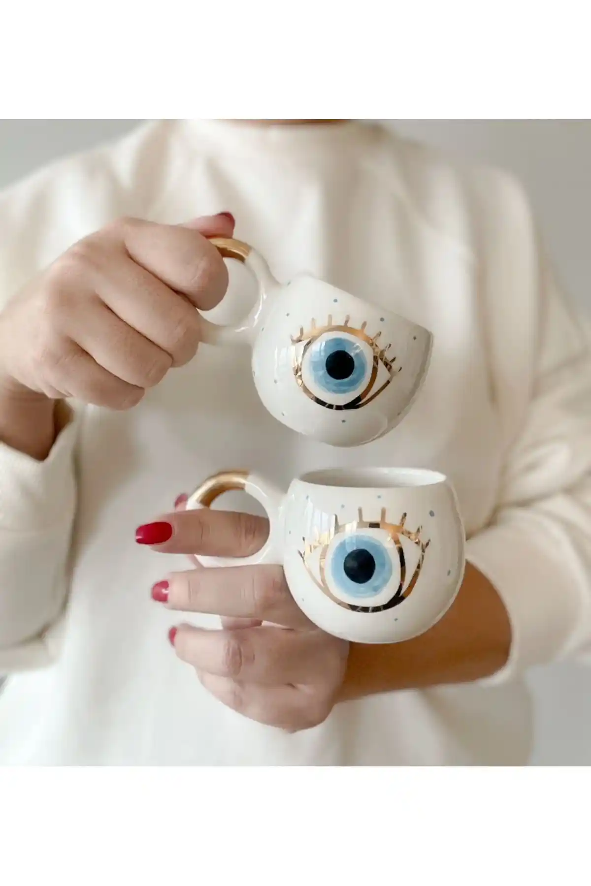 24 Ayar Altın Yalnızlı Göz Nazarlı Türk Kahvesi Fincanı Şık ve Zarif Tasarım