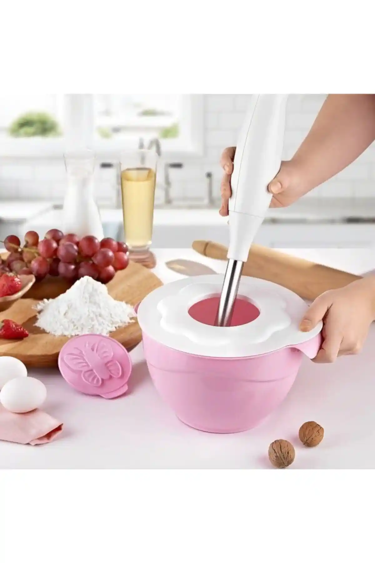 Bayev Pembe Hamarat Kapaklı Mikser Kabı 3500ml Hafif ve Sağlıklı Kullanım İçin Tasarlandı