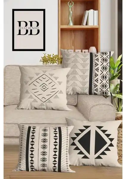 Belle Benoit Çift Taraflı Dijital Baskılı Kırlent Kılıfı Seti 4'lü Ev Dekorasyonu İçin