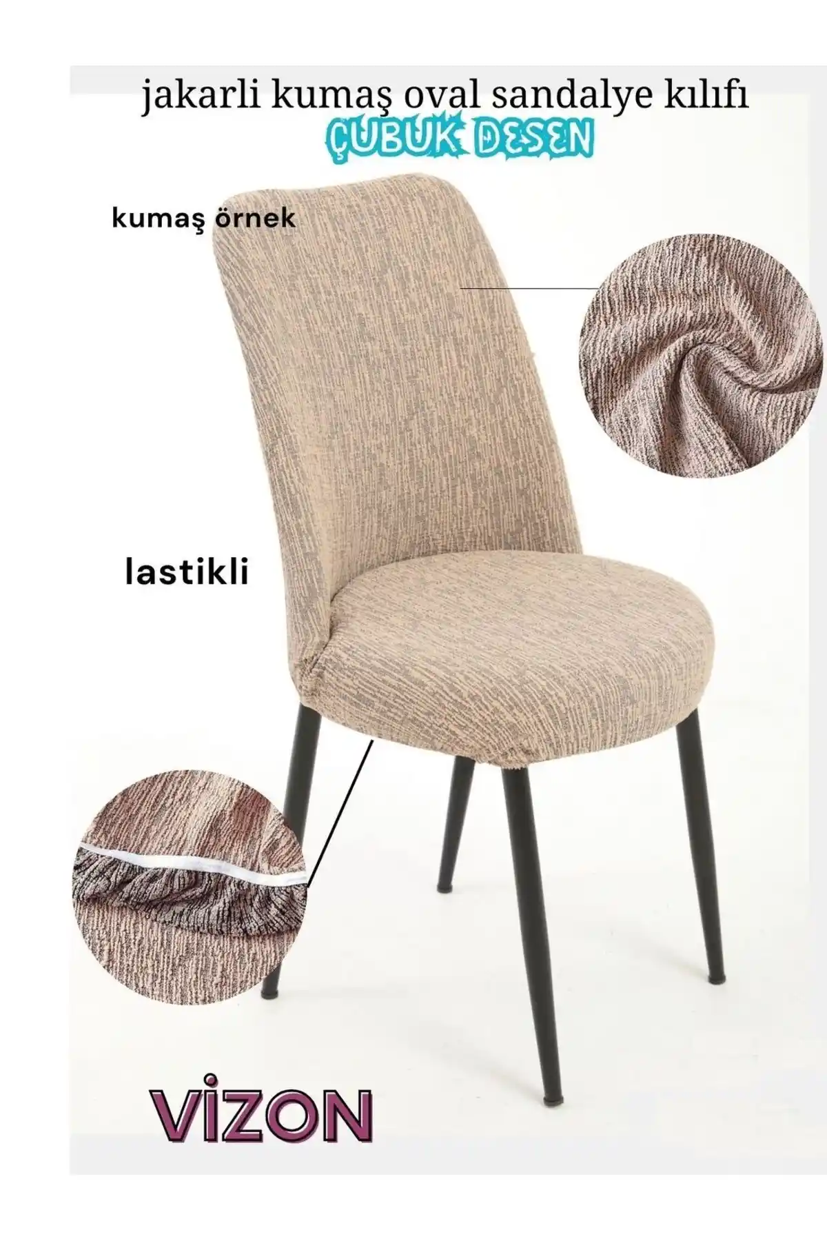 Bemrax Jakarlı Çubuk Desen Oval Sandalye Kılıfı Estetik ve Dayanıklı Tasarım