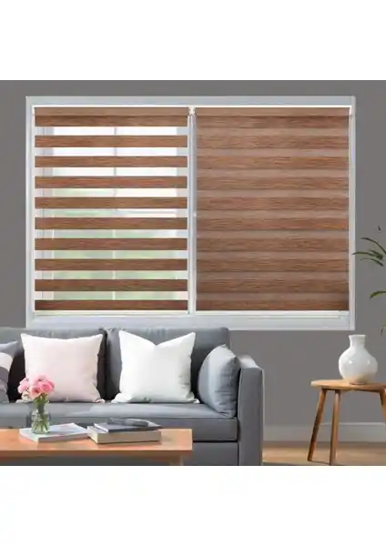 Blind-X Kahverengi Bambu Stor Zebra Perde Modern ve Dayanıklı Dekoratif Seçenek