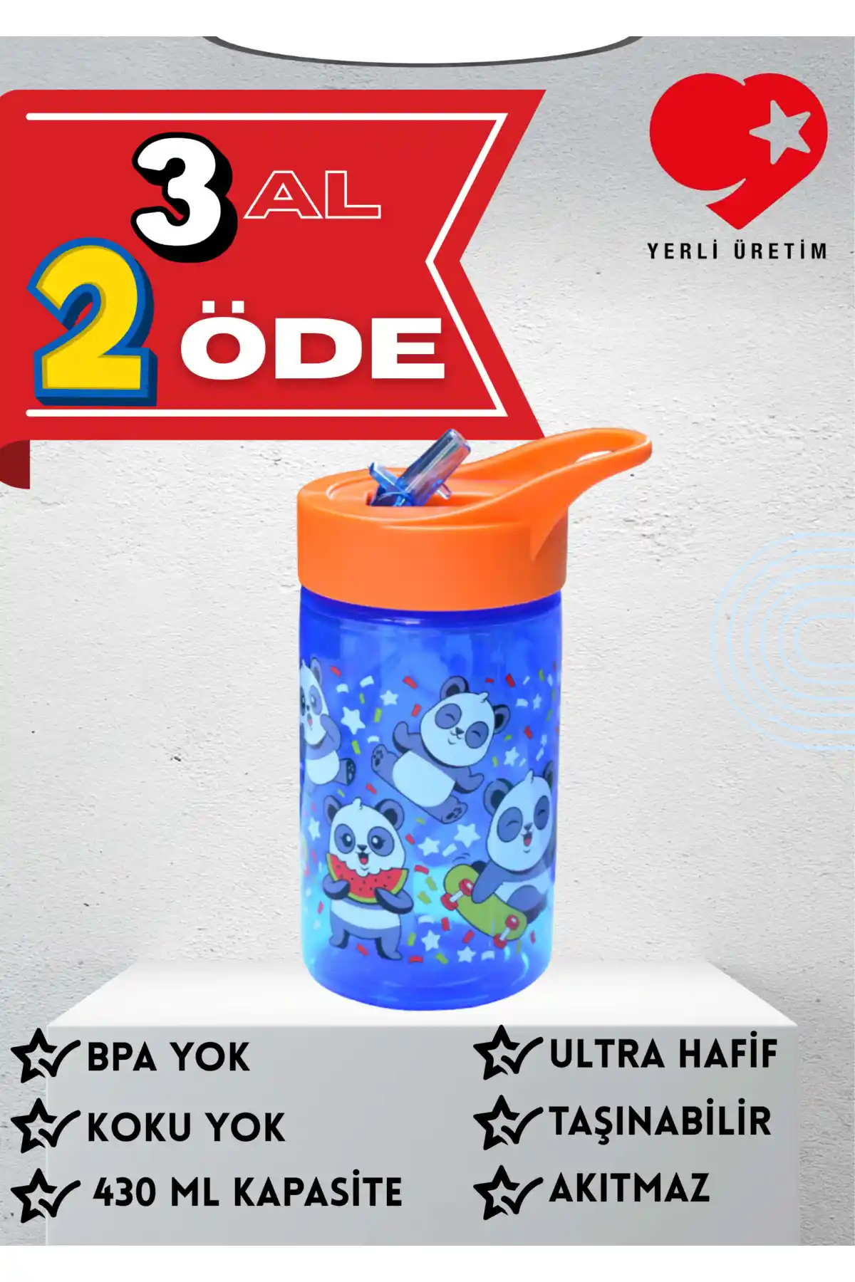 Çocuklar İçin Güvenli ve Pratik Sevimli Panda Desenli Katlanabilir Suluk ve Matara