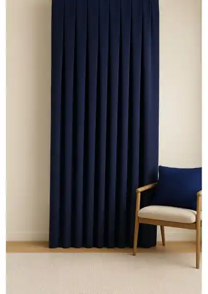 Cortibo Barcelona Kadife Dokulu Lacivert Pileli Fon Perde 80x250 cm Şık ve Dayanıklı Tasarım