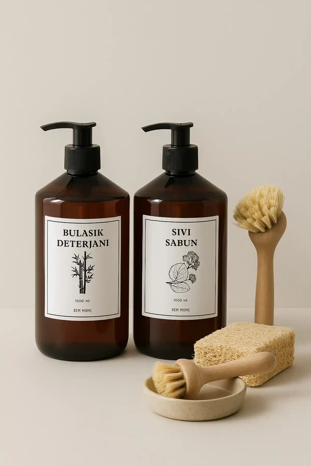 Dem Home Amber Cam Görünümlü Plastik Şişe Seti Mutfak ve Banyo Temizlik Ürünleri