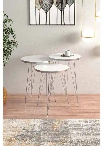 Ege Modüler Beyaz Gümsü Metal Ayaklı Zigon Sehpa Modern Tasarım ve Fonksiyonellik